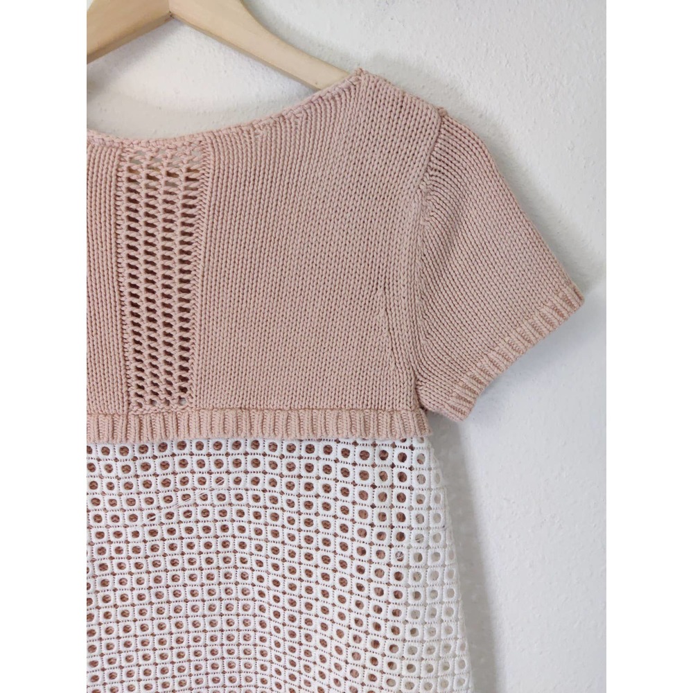 Anthropologie Moth Madeira Pink & White Eyelet Knit Back Pullover Sweater Size S - Picture 9 of 11